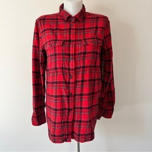 J. Crew Plaid Button Down  Top Shirt Blouse Western Boho Holiday Red Black Sz 6